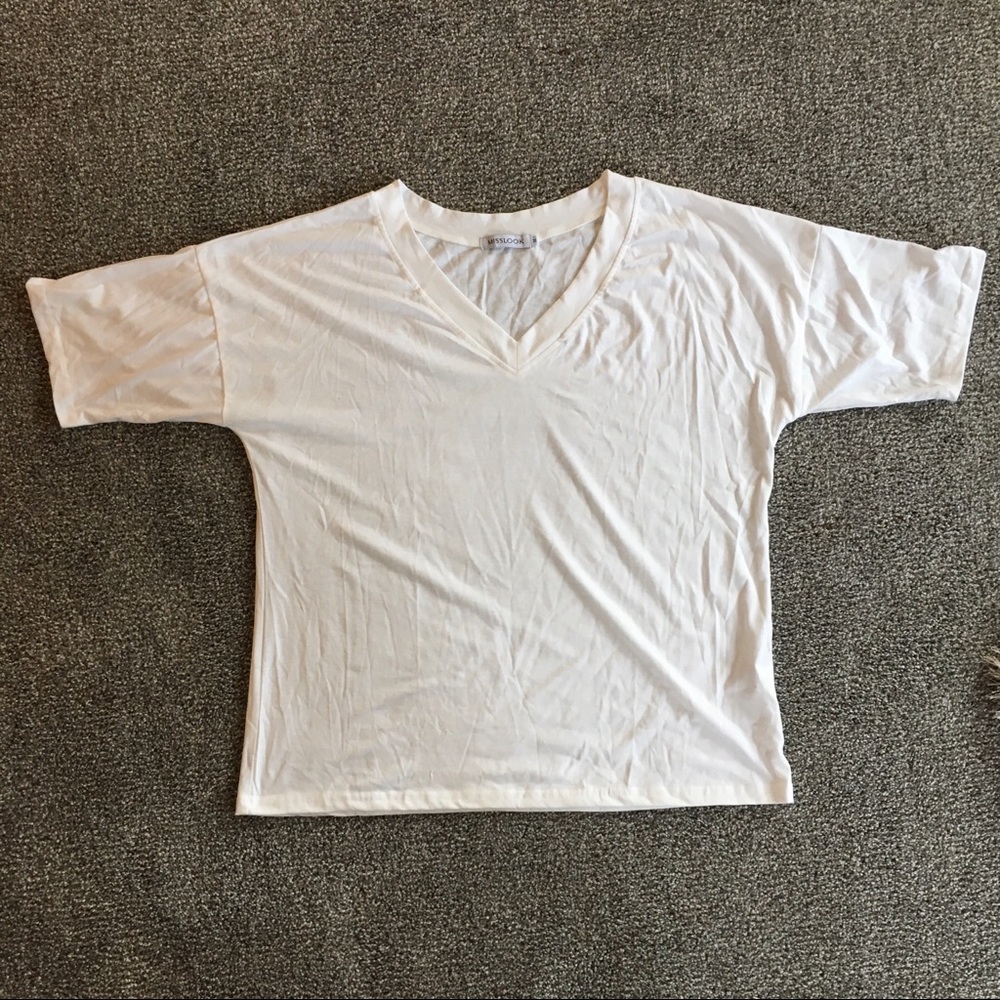 Misslook white v-neck short sleeve t-shirt medium